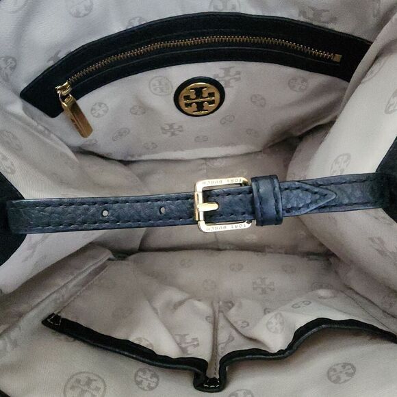 Tory Burch Black Fleming Tote Shoulder Bag Logo Embossed Leather Unisex - Picture 9 of 12